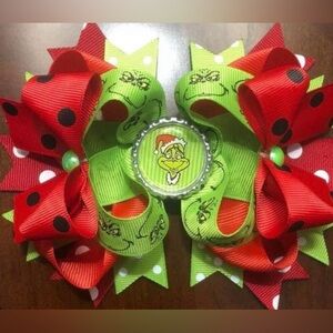 Grinch Christmas Hair Bow for Girls New Handmade Multi Layered